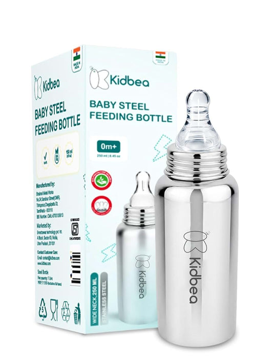 Kidbea Stainless Steel Infant Baby Feeding Bottle, 250 ML