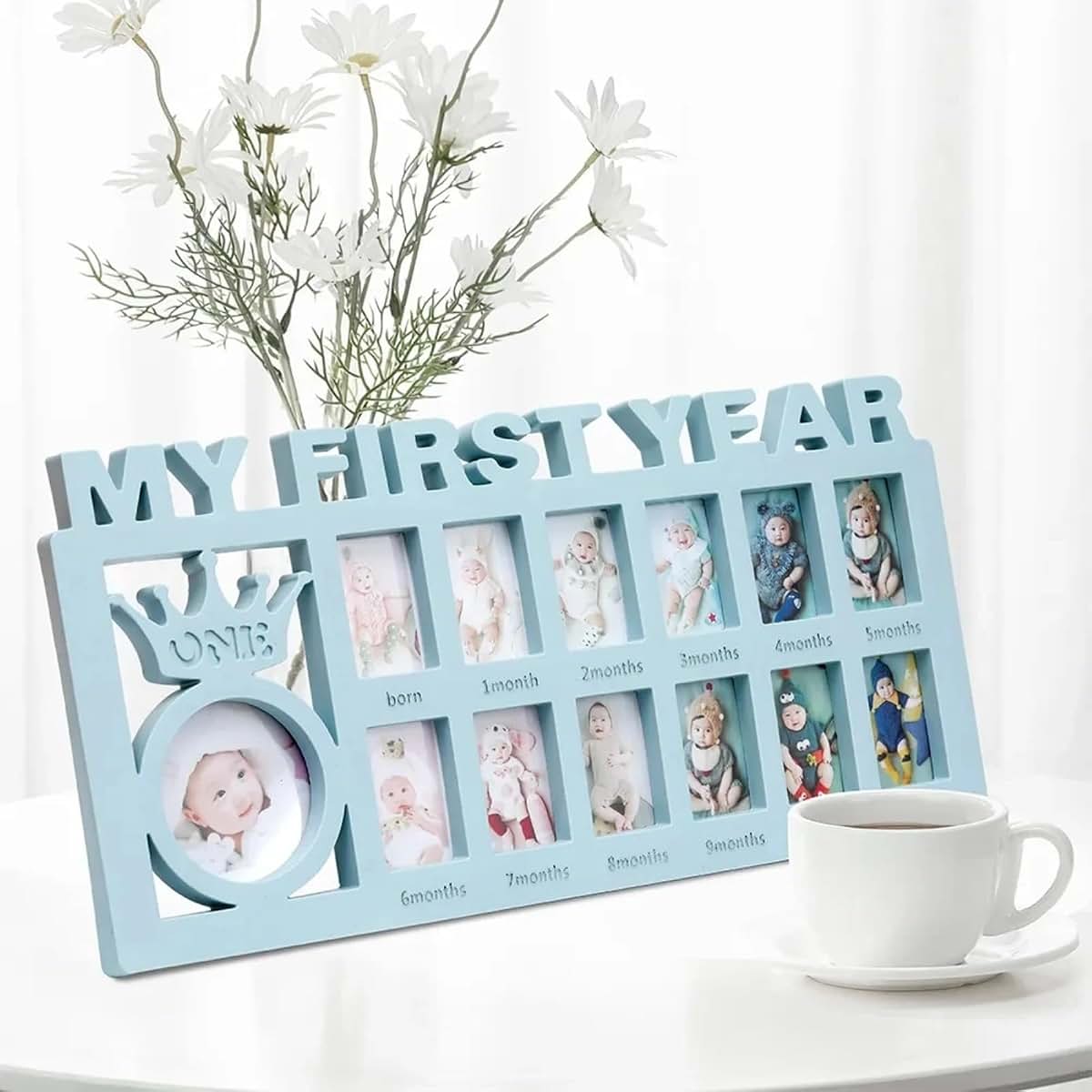 Ter Baby yearly picture frame-my first year baby 12 month photo frame-1st birthday keepsakes (Blue), Z-Keepsake Frames-1