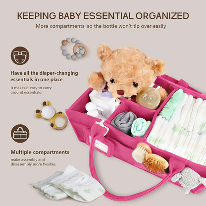 GEMII Large Diaper Caddy Organizer with Handle and Dividers, Pink