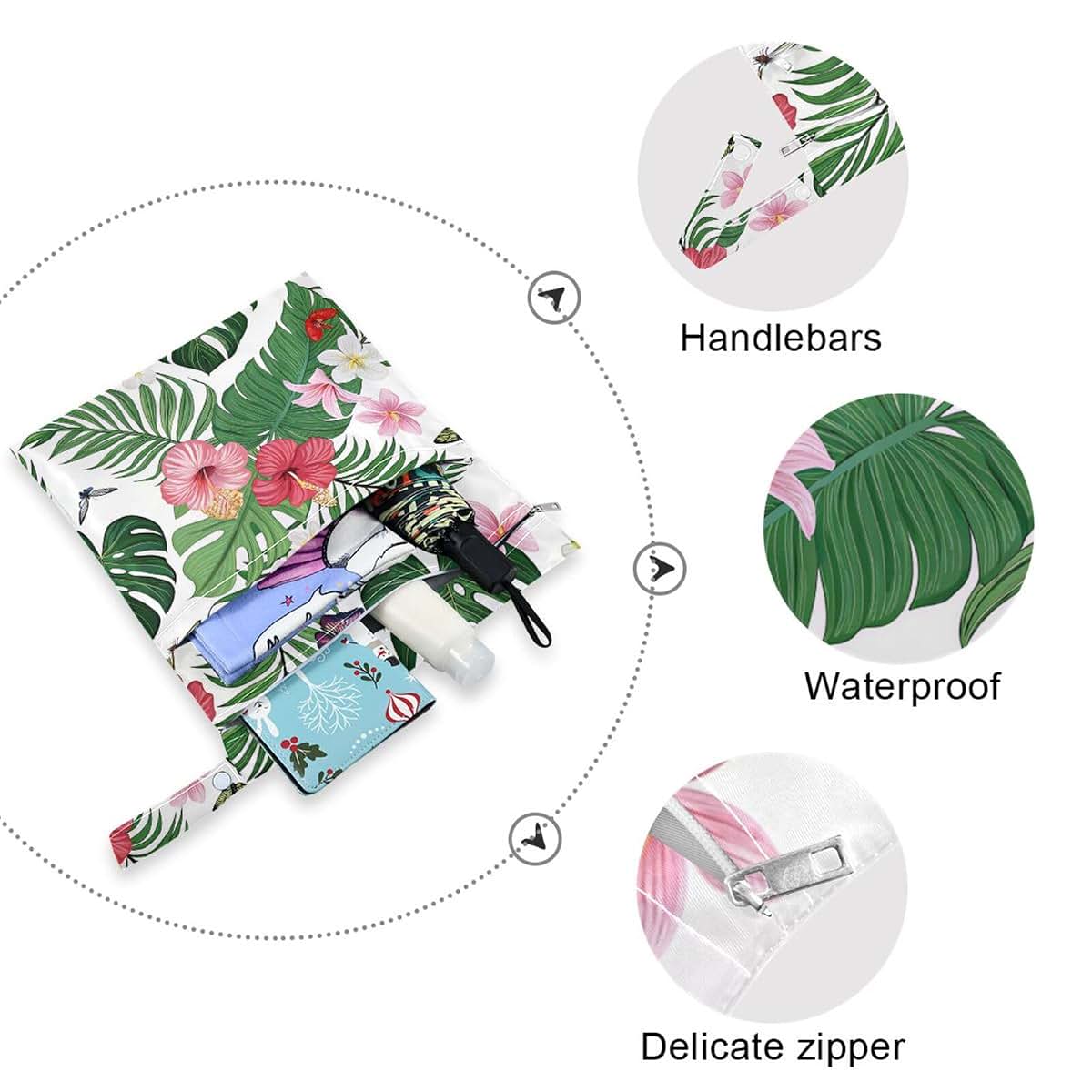 Gravopti Hibiscus Flower Wet Dry Bags Set of 2, Reusable Waterproof Organizer with Zipper Pockets