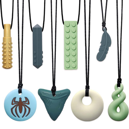 8 Pack Sensory Silicone Chew Necklace Set for Kids and Adults