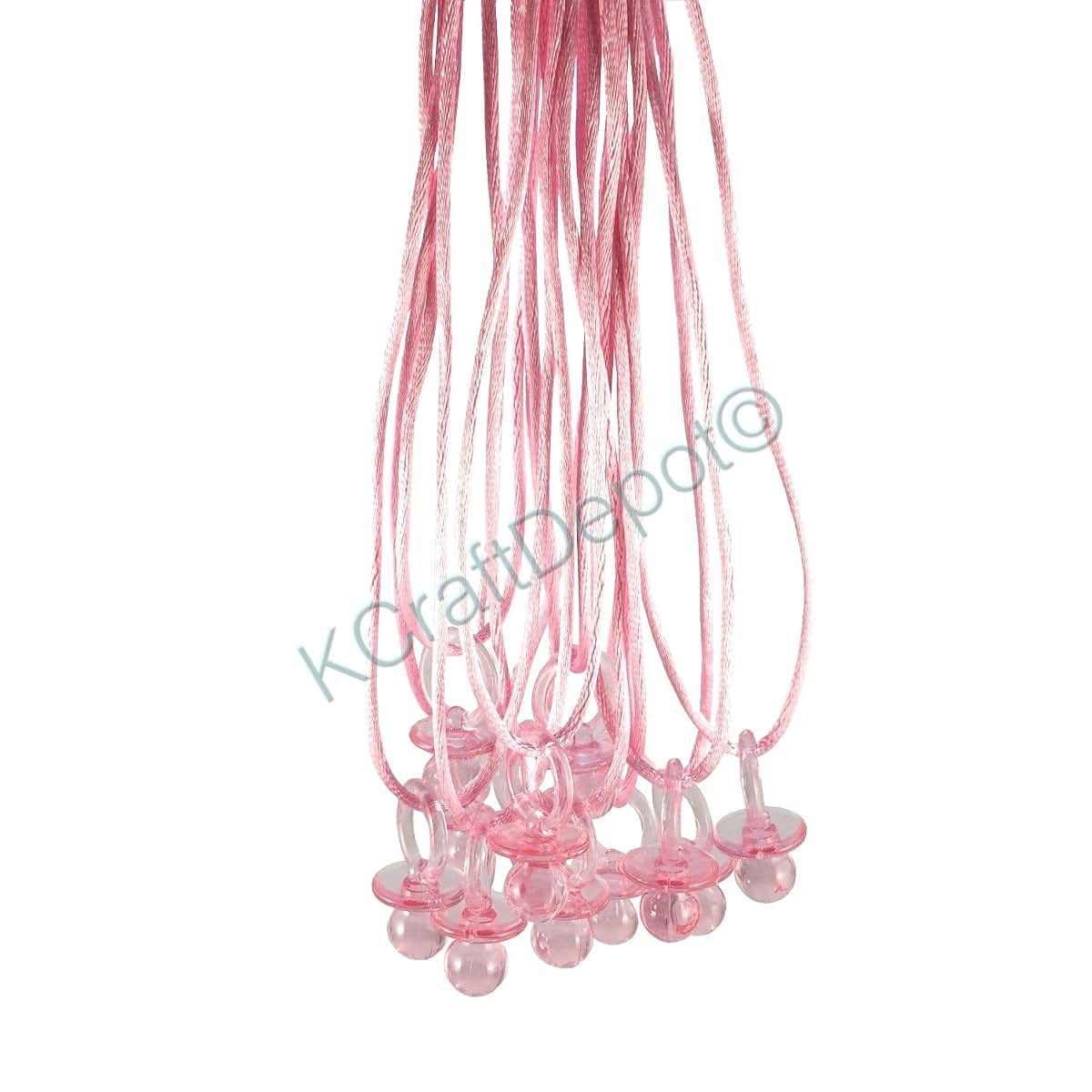 BabyOneStop 24 Pcs 1.25" Pink Plastic Pacifier With Light Pink Cord Baby Shower Favors