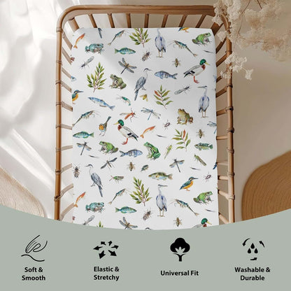 Nature Pond Print Fitted Crib Sheets for Standard Toddler Mattress