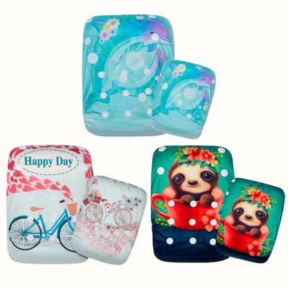 KaWaii Baby Washable Reusable One Size Adjustable Swim Cloth Diapers 3-Pack