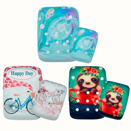 KaWaii Baby Washable Reusable One Size Adjustable Swim Cloth Diapers 3-Pack