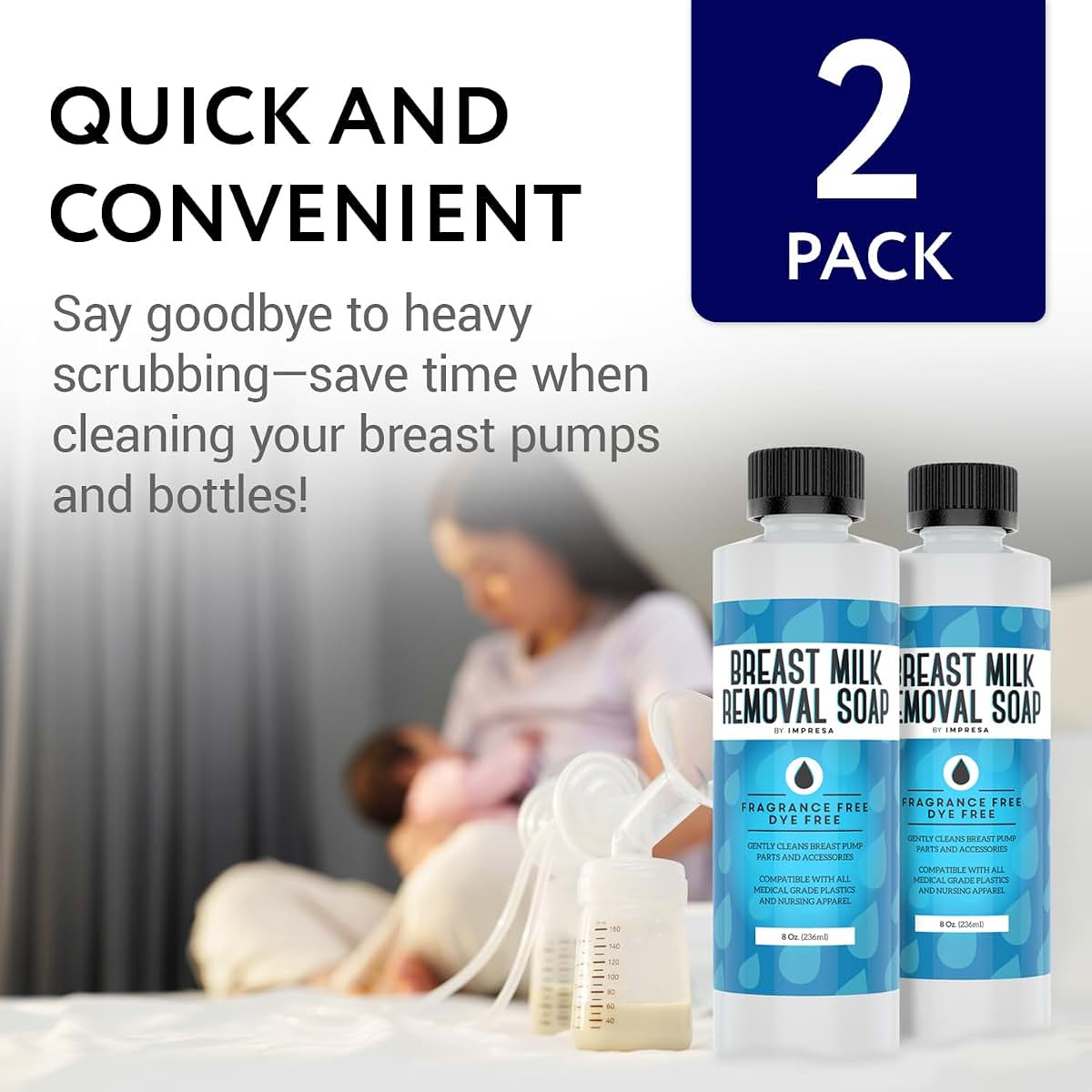 [2 Pack] Breast Milk Removal Soap For Pump Parts, Bottles, Nipples And Nursing Apparel - Made In USA - 16 Ounces