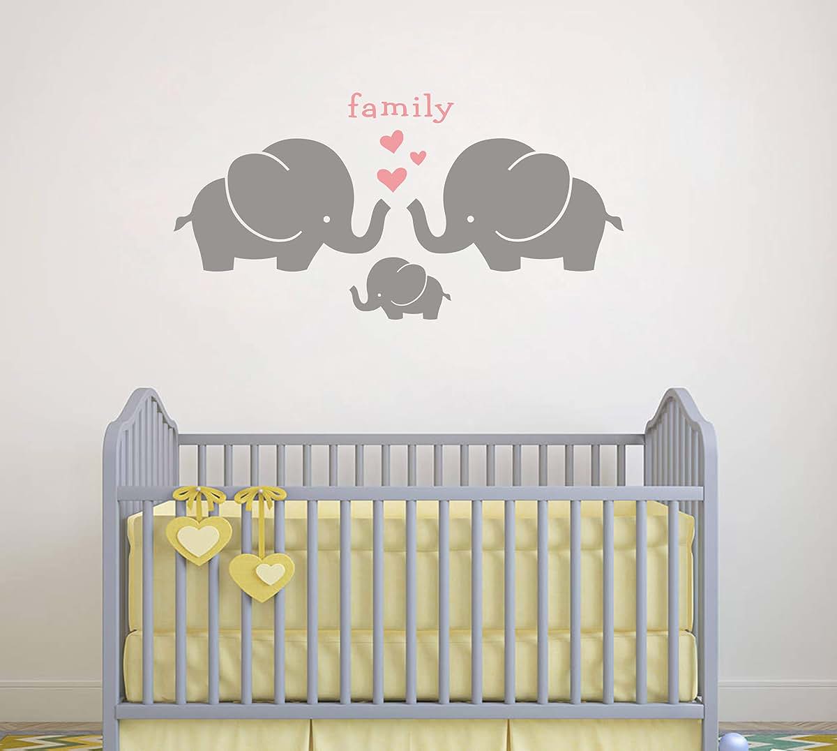 GESTYZ Elephant Family Wall Decal Vinyl Wall Stickers Gray Soft Pink (photo 3)