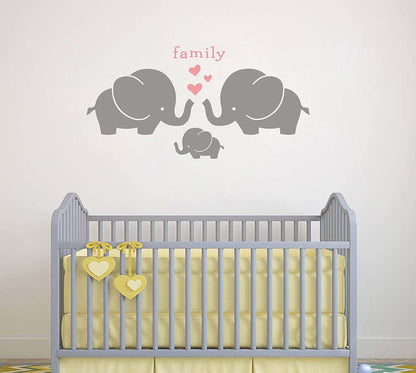 GESTYZ Elephant Family Wall Decal Vinyl Wall Stickers Gray Soft Pink (photo 3)