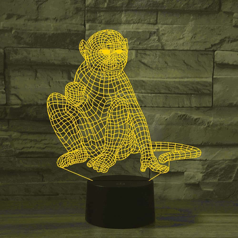 Jinnwell 3D Monkey Night Light Lamp Illusion 16 Color Changing Table Desk Decoration Lamps Acrylic Flat ABS Base USB (photo 3)