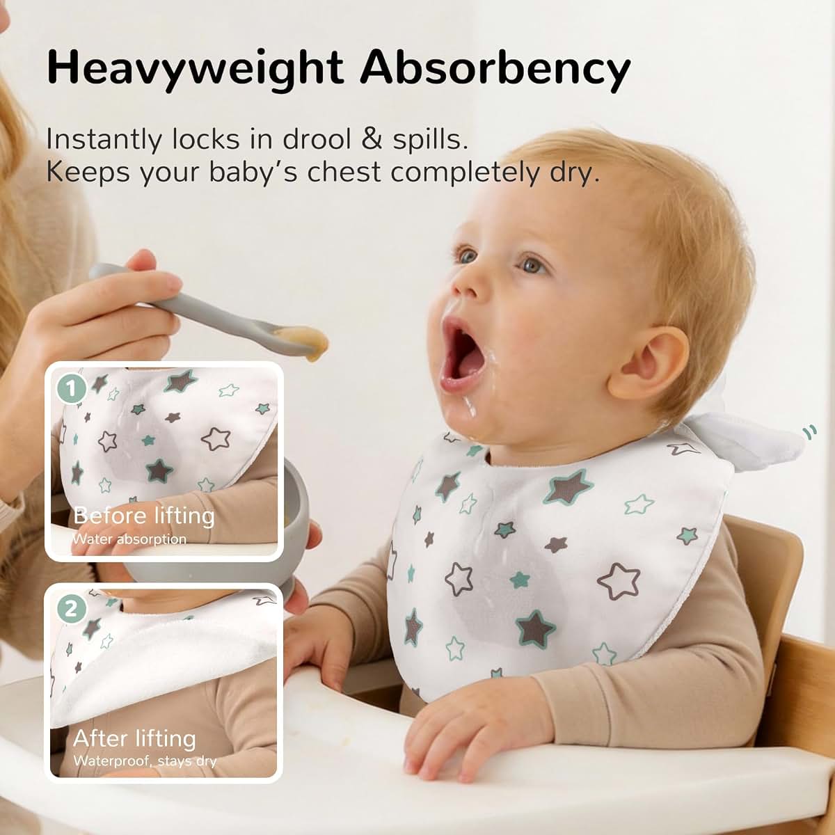 HECCEI 3-Pack Reversible Drool Bibs with 3D Wing