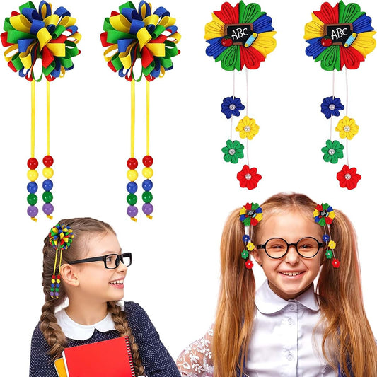 Hifanmm Flower Hair Clips For Girls, 4-Piece Tassel Hair Bow Set