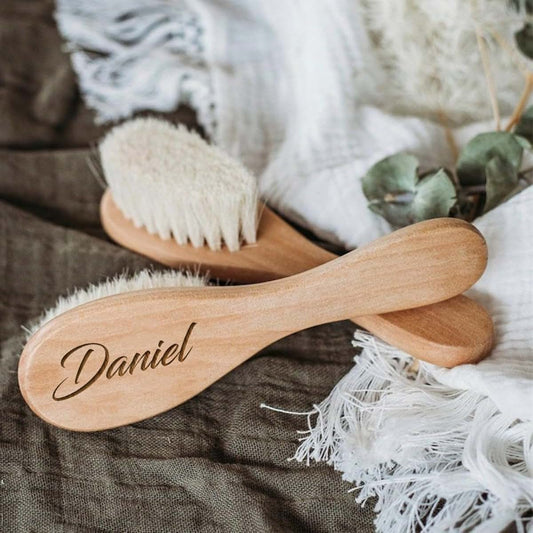XEL Personalized Baby Hairbrushes Custom Engrave Infant Name Wooden Newborn Hair Brush Comb Brush Natural Goat Bristles
