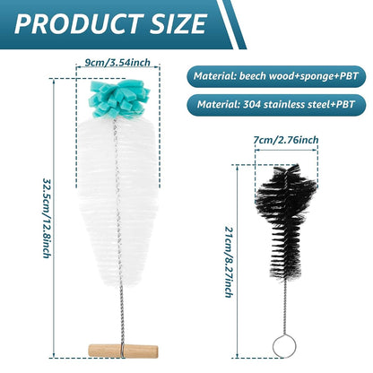 Bottle Brush Set for Deep Cleaning Glass and Plastic Bottles