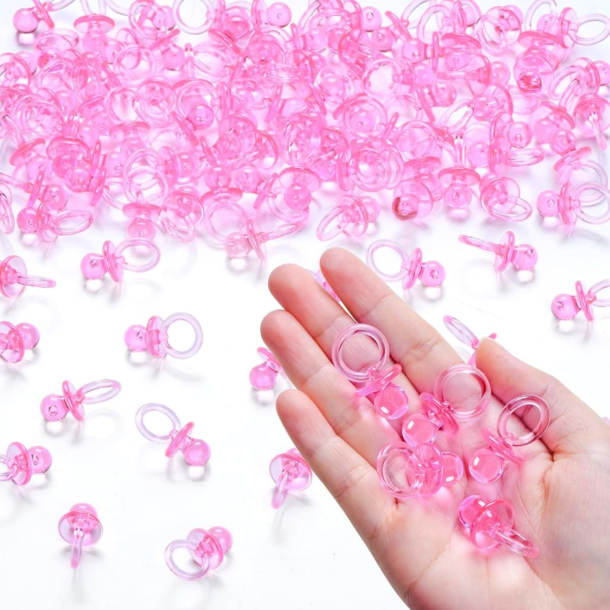 BabyOneStop 50 Pcs Mini Pink Pacifiers for Baby Shower Games and Party Decorations