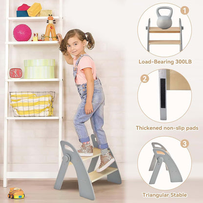 BabyOneStop Wooden 2 Step Stool for Kids Bathroom Sink