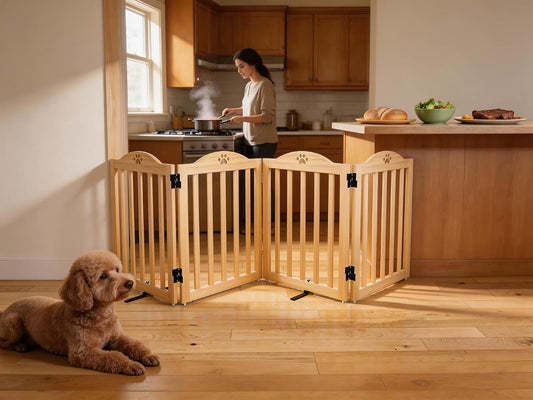 Oapety Freestanding 4-Panel Wooden Pet Gate, 23.6" Tall