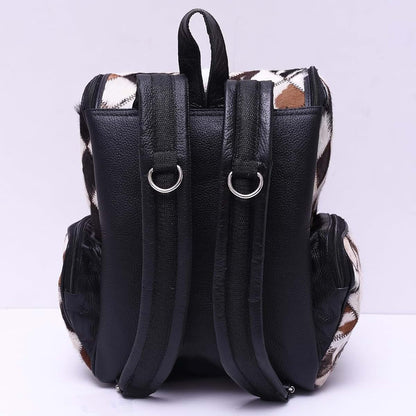 Cowhide Patchwork Diaper Backpack for Women - Daypack Travel Shoulder Bag