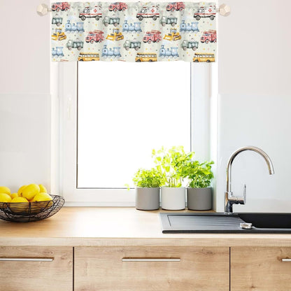 Wicbfdfv Cute Firetrucks Train Excavator Bus Window Valance Curtains