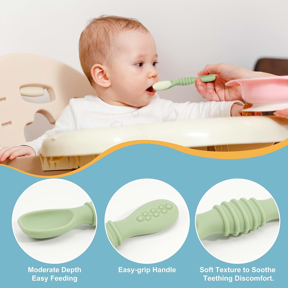 Silicone Self-Feeding Spoon Set for Babies (8 Pieces)
