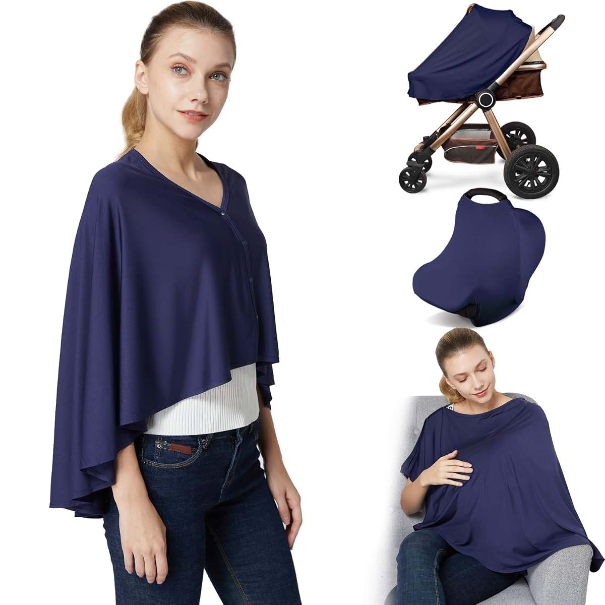 Kefee Kol Nursing Cover and Baby Poncho in Blue