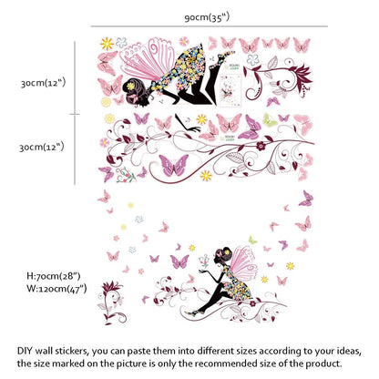 Decalplanet Pink Butterfly Fairy Flower Wall Decals