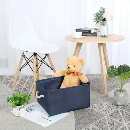 uxcell Fabric Storage Basket with Dual Handles, Collapsible Linen Bin for Toys and Clothes, Dark Blue Medium