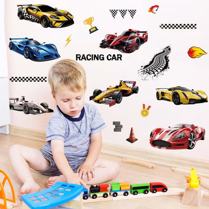 Runtoo Racing Car Wall Decals Vinyl Peel-and-Stick Set