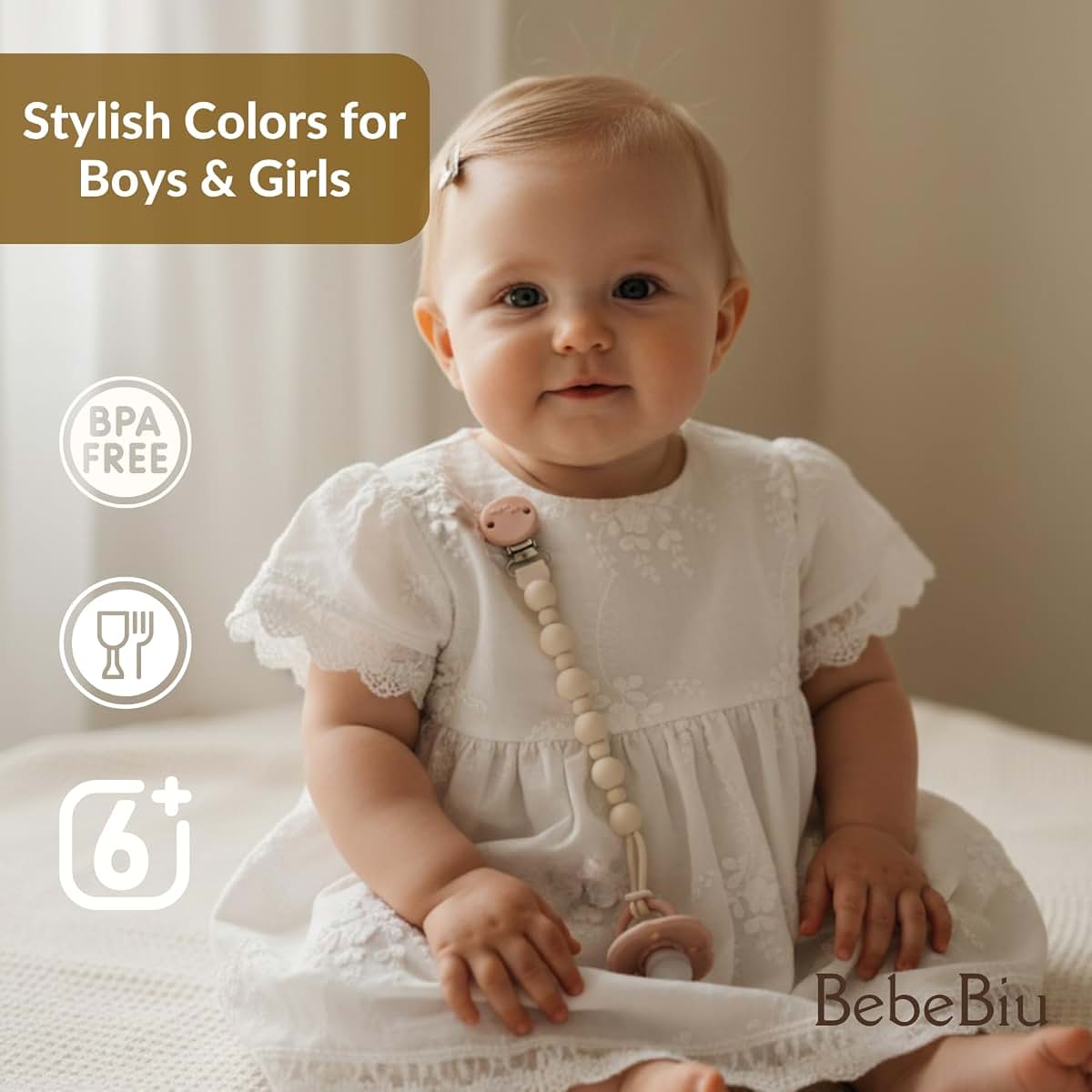 BebeBiu 2 Pack Silicone Pacifier Clips, One-Piece Design (photo 2)