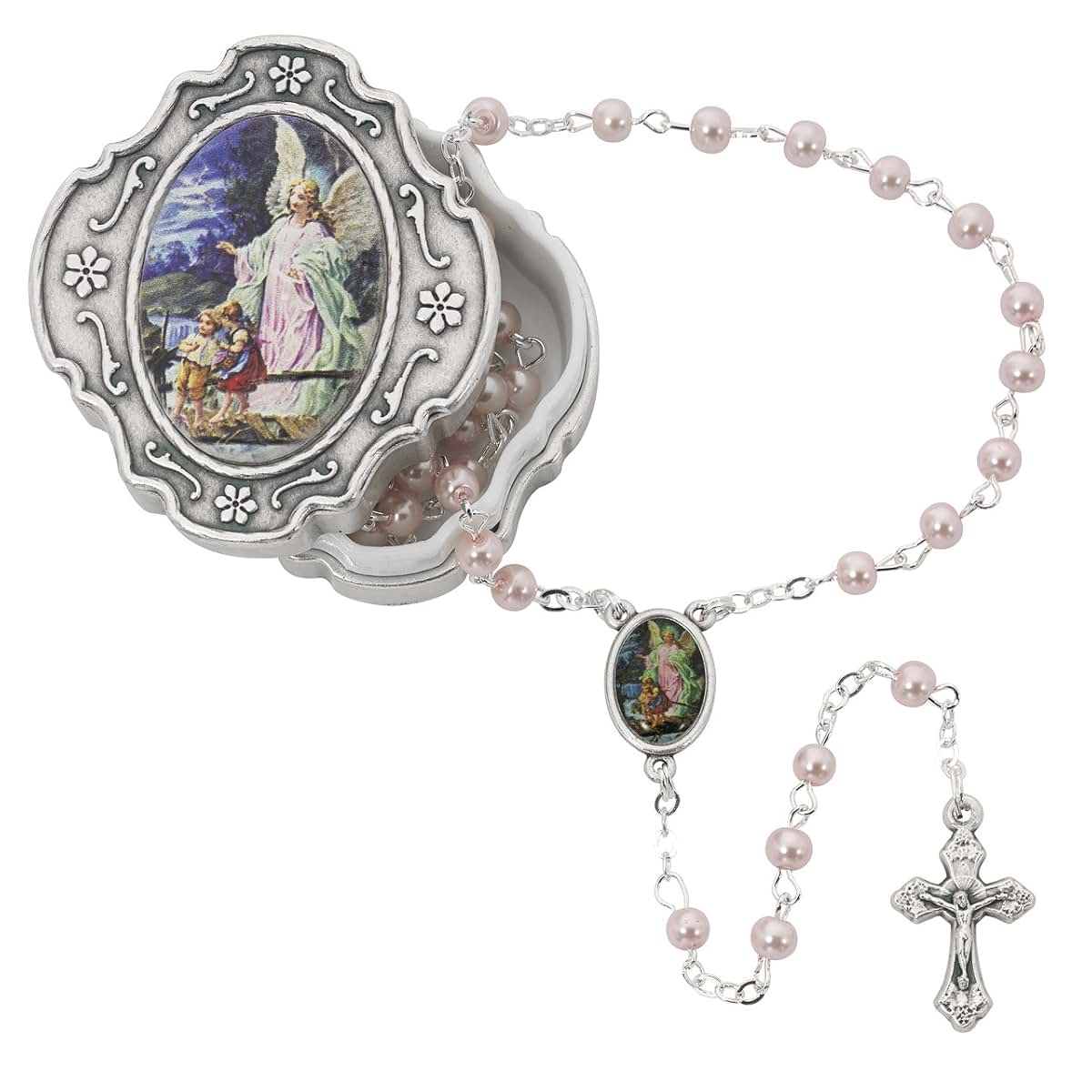 KeegansCatholicTreasures Guardian Angel Box With Pink Rosary
