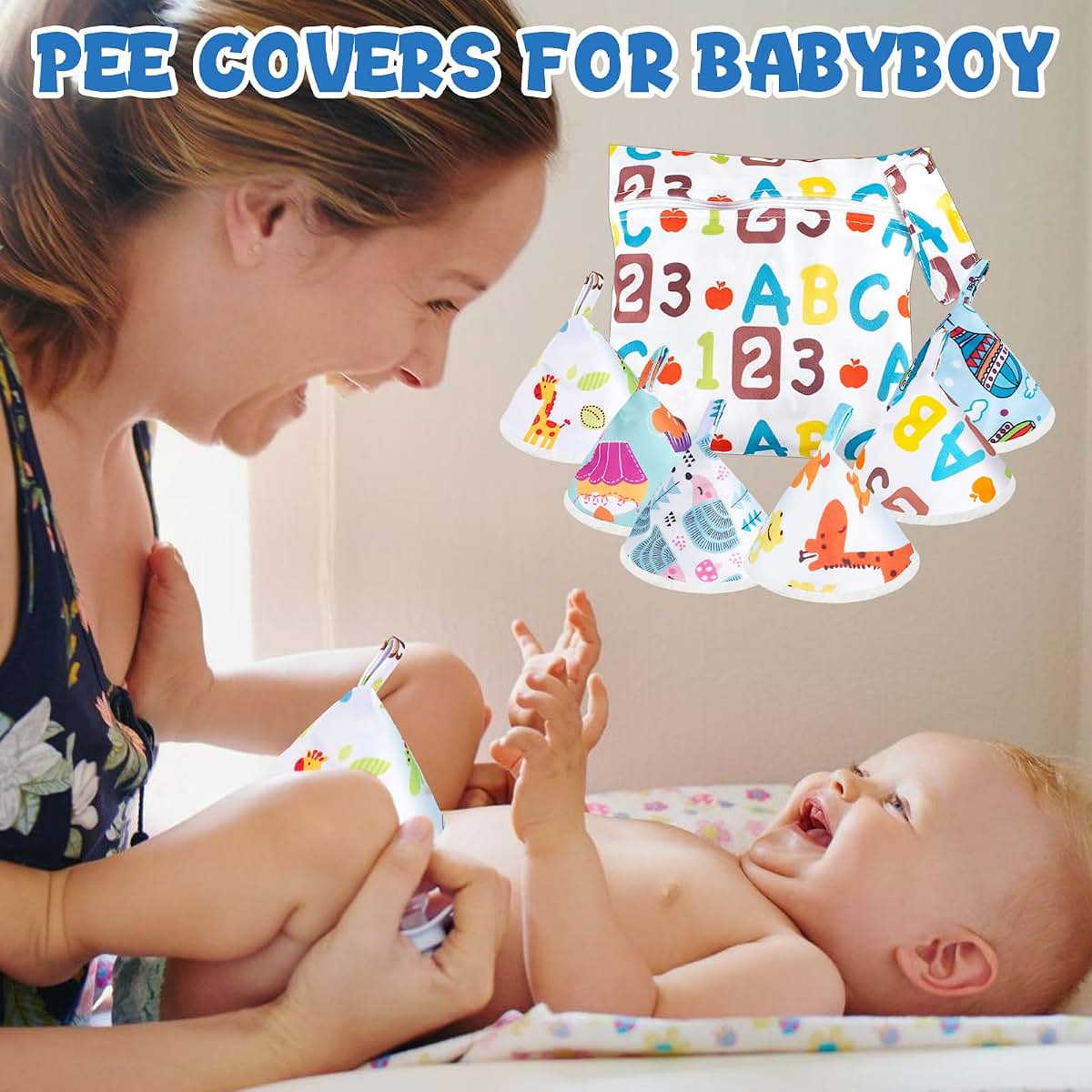 VEEVIIY Pee Teepee for Baby Boy, 12-Pack Reusable Flannel Diaper Changing Cover