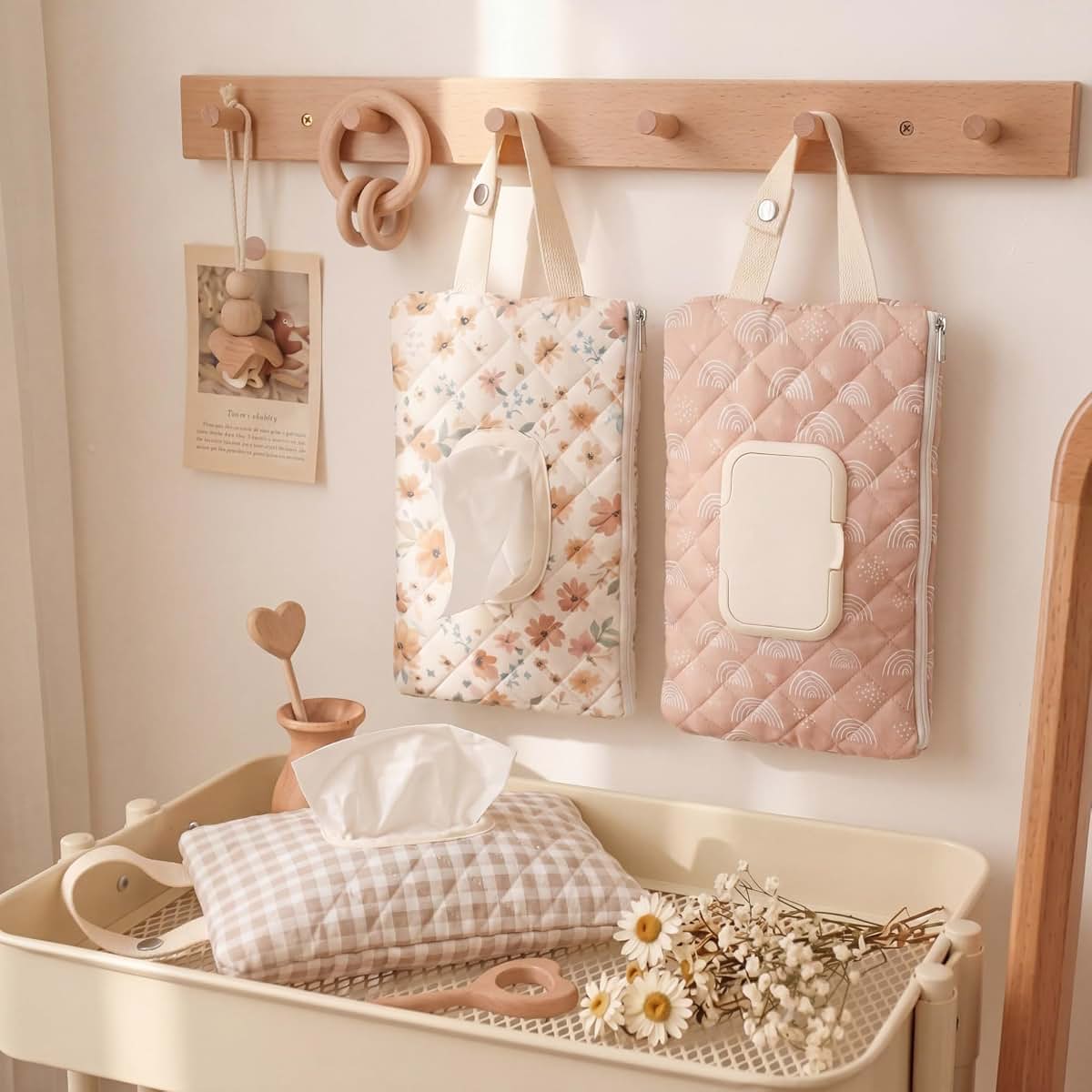Crystalsylara 3 Pcs Boho Quilted Baby Wipes Pouch Portable Diaper And Wipe Holder (photo 4)