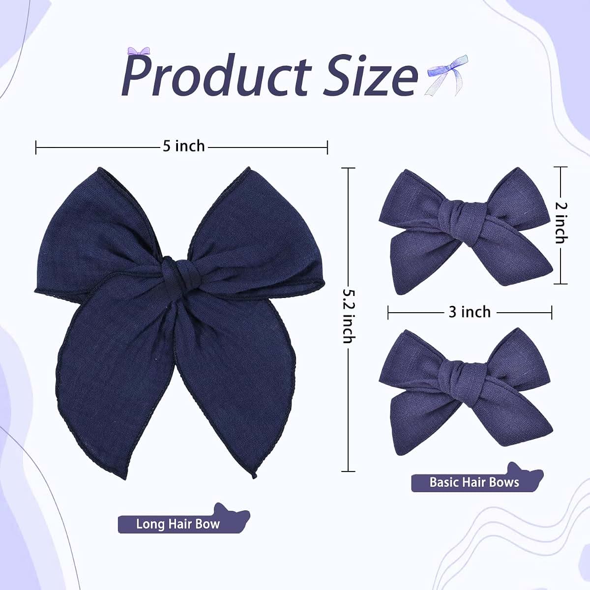 BabyOneStop Fable Hair Bow Clip Set with 5-Inch and 3-Inch Bows in Navy Blue
