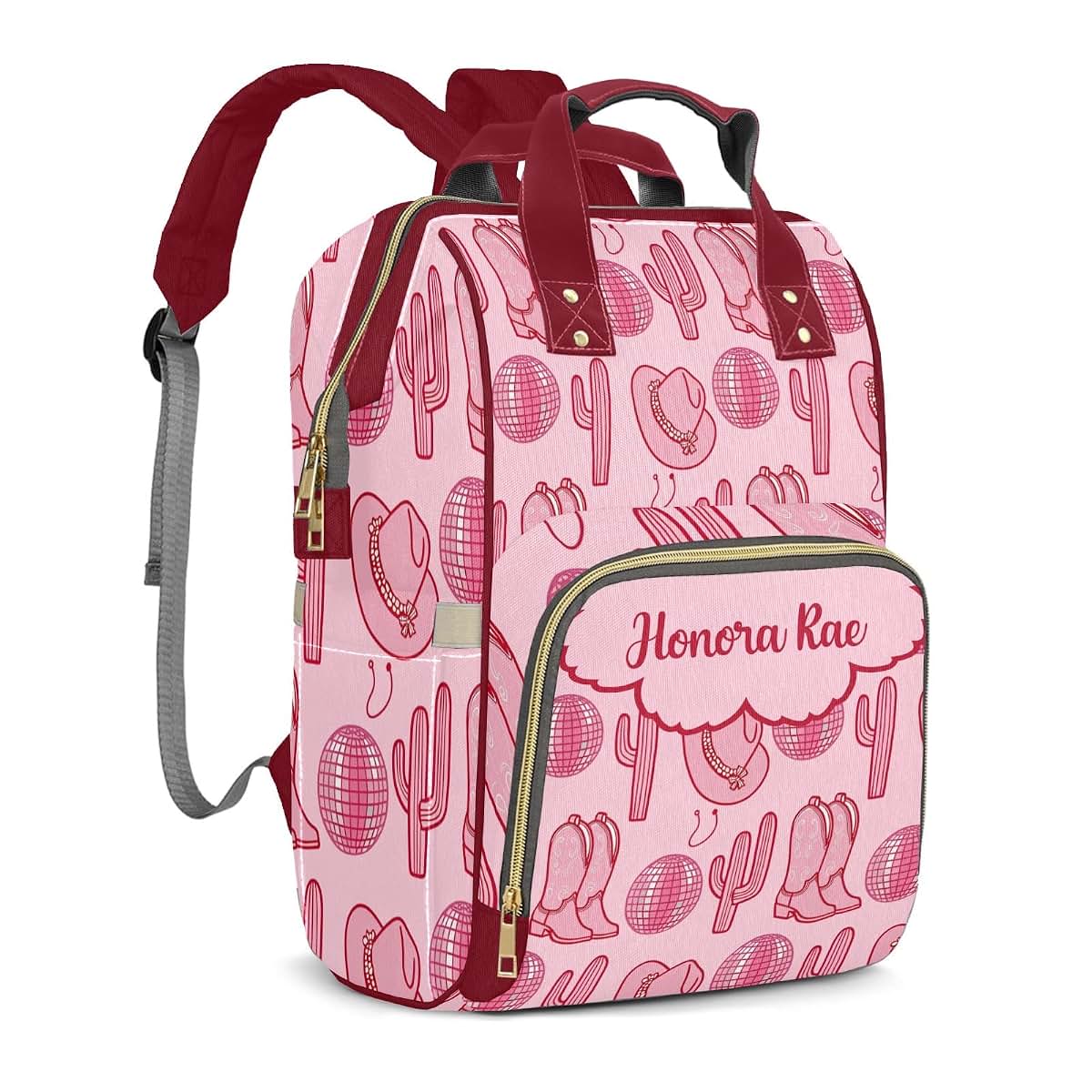 Joyestore Personalized Pink Cowboy Hats Boots Custom Mom Bag with Name,Dad and Mom Diaper Backpack Waterproof Baby (photo 2)