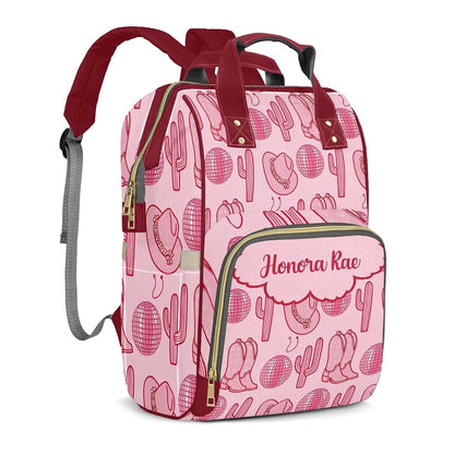 Joyestore Personalized Pink Cowboy Hats Boots Custom Mom Bag with Name,Dad and Mom Diaper Backpack Waterproof Baby (photo 2)