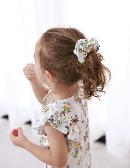 BambooBud Baby Girls Hair Scrunchies 3-Pack with Leopard, Rabbit and Star Patterns