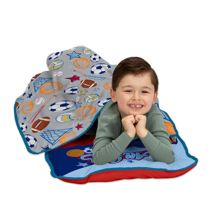 Funhouse Mvp Sports Toddler Nap Mat With Pillow And Fleece Blanket, Grey