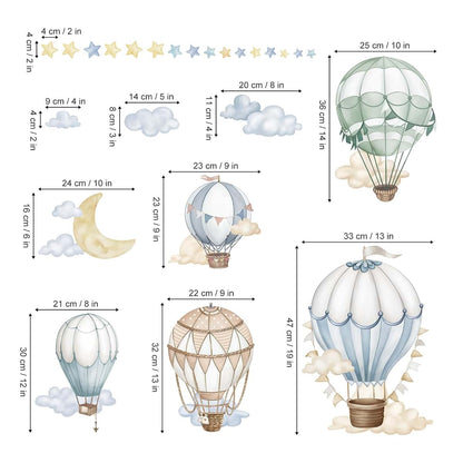 wondever Hot Air Balloon Wall Decals Star Moon Cloud Balloons Wall Stickers