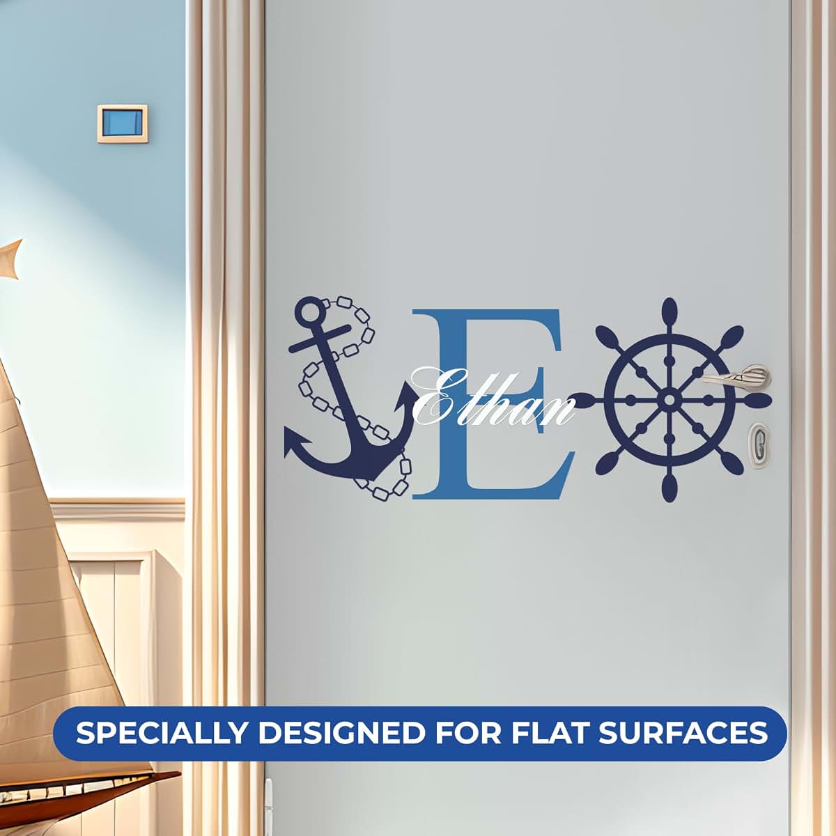 CRYPTONITE Personalized Name & Initial Rudder and Anchor Wall Decor I Nursery Wall Decal for Decoration I Nautical