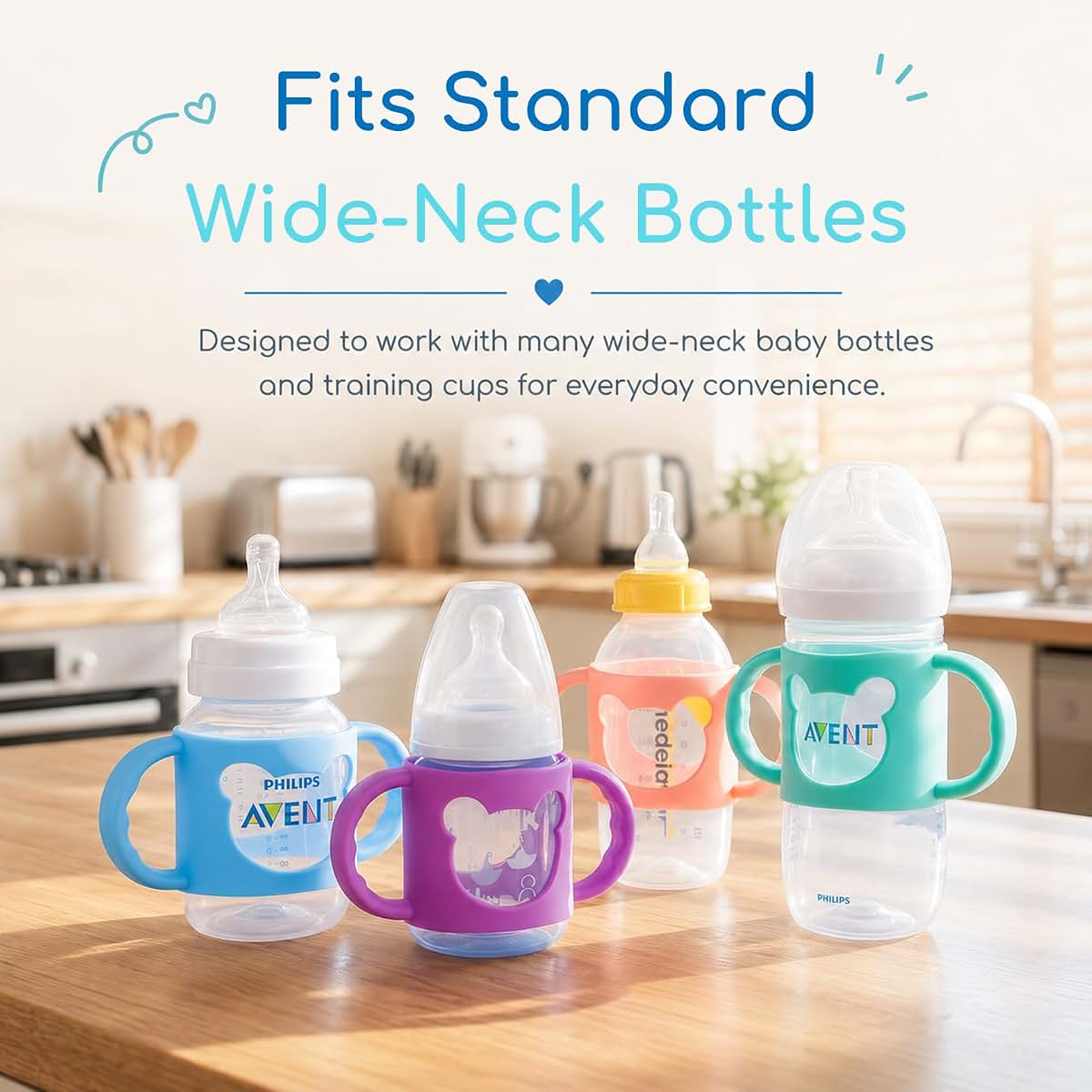 Aelop Silicone Bottle Handles for Wide-Neck Glass & Plastic Bottles, Transitional Sippy Cup Grip for Independent (photo 3)