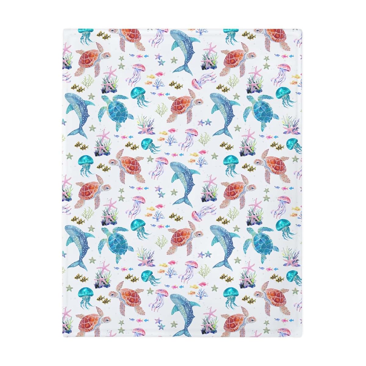 Fantasy Sea Animals Flannel Blanket for Baby Swaddle & Nursery Decor