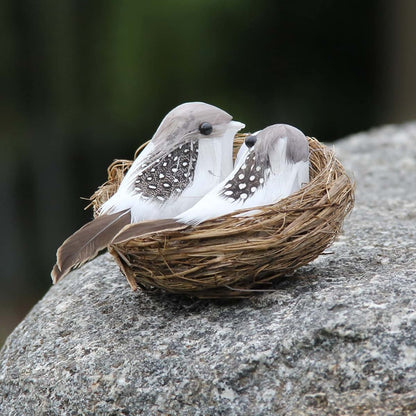 QERPON Artificial Birds and Bird Nest and Bird Set Miniature Ornament