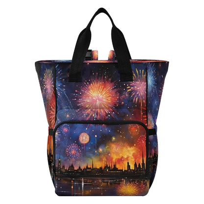 YANENDIE Colorful Firework Diaper Bag Backpack with Stroller Straps and Pacifier Case