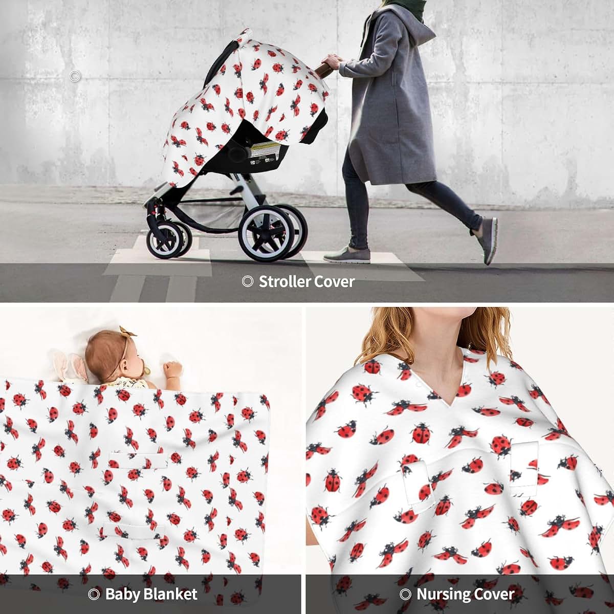 CAYKWVZ Watercolor Ladybug Baby Car Seat Canopy Cover Multi Use Shower Gift, Nursing Cover for Mom Nursing Covers, Bow (photo 3)