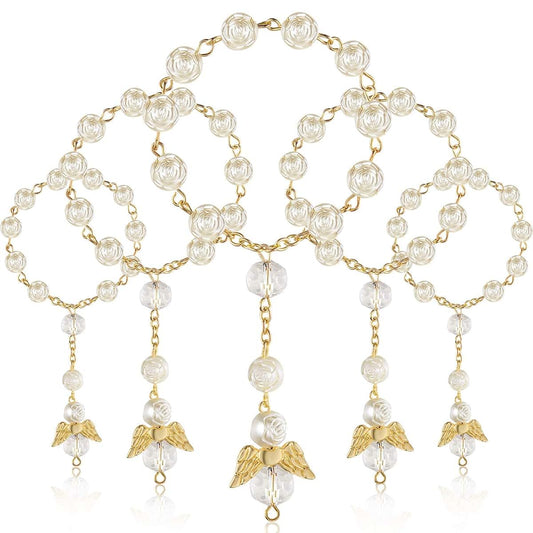 25 Pc San Joaquin Creations Ivory Color Baptism Favors with Angels Mini Rosaries Gold Plated Acrylic Beads/Recuerdos De