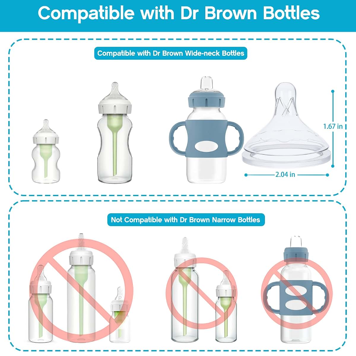 Cathill Silicone Baby Nipple for Dr Brown's Wide-Neck Bottles, Slow Flow Level 1, 6-Pack, 0m+