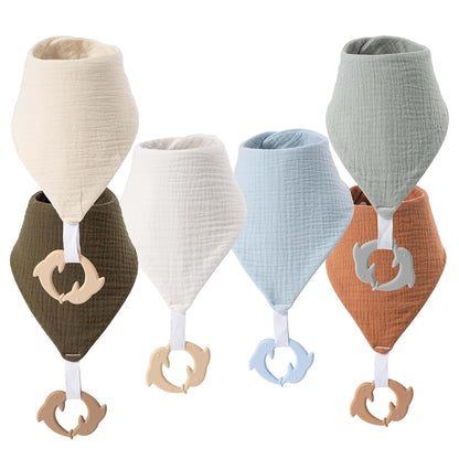 Coorobin 6-Pack Cotton Drool Bibs with Detachable Silicone Teethers