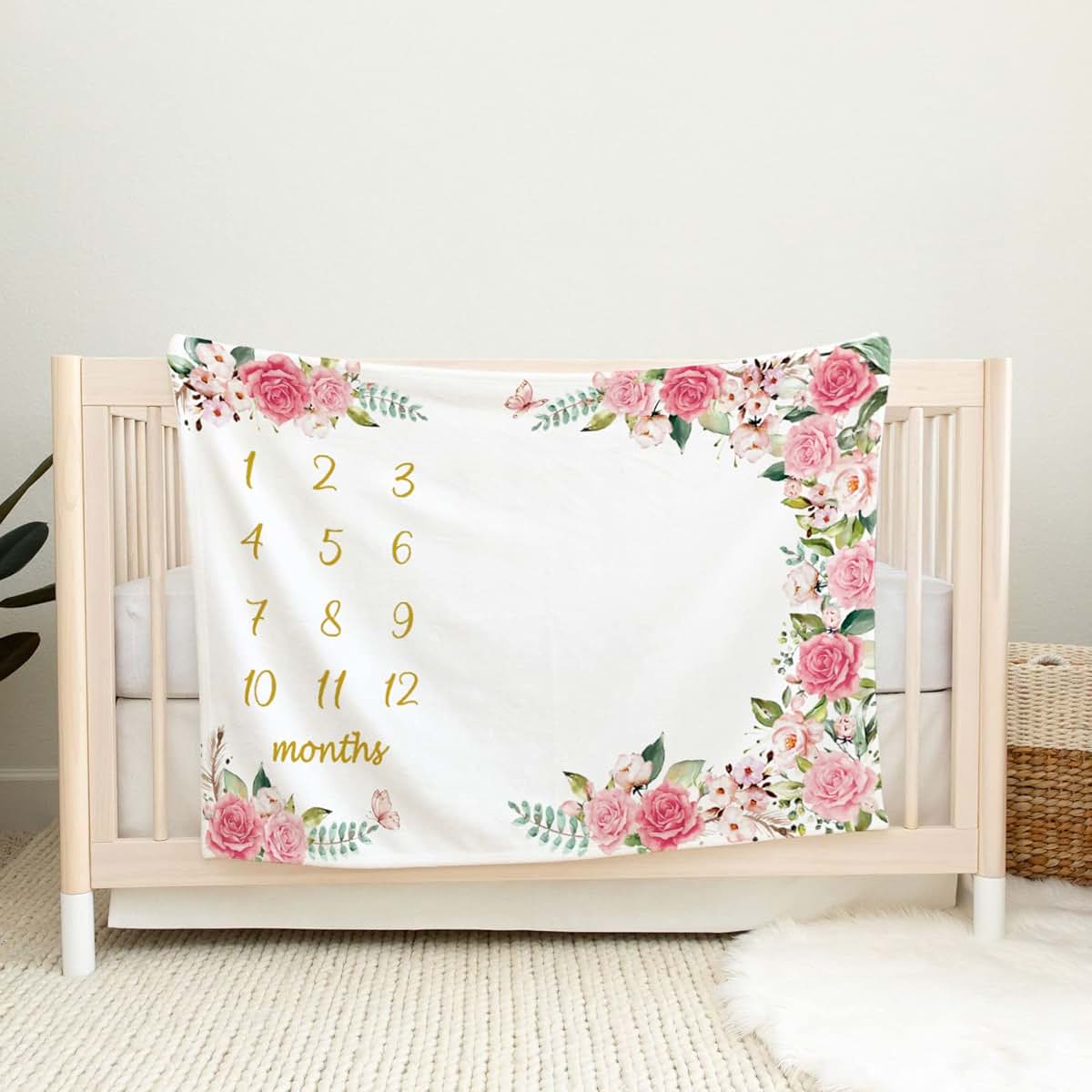 Yokakio Baby Monthly Milestone Blanket Girl, Milestone Blanket for Baby Girl, Track Growth and Age, Newborn Shower (photo 2)