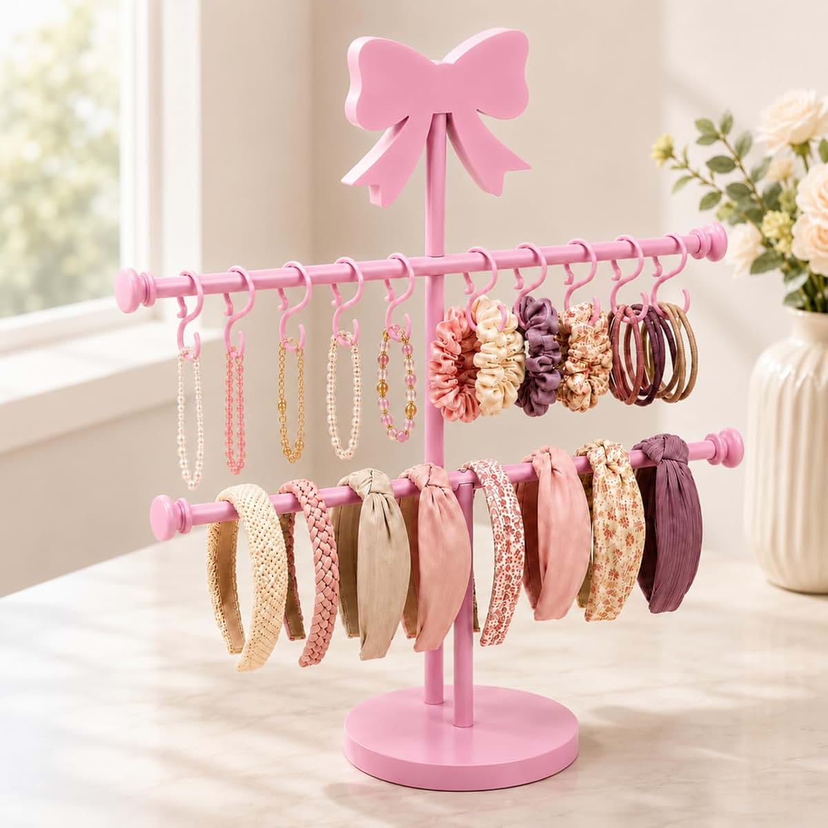 Sliner Pink Bow Headband Holder 2-Tier Organizer