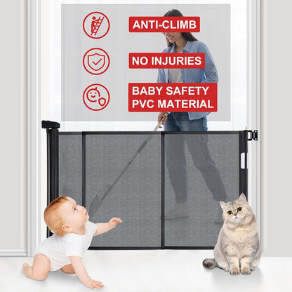 Colbabe 120 Inch Extra Wide Retractable Baby Gate, 34 Inch Tall Mesh Safety Barrier for Hallways and Stairs, Black