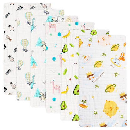 FOOK FISH Muslin Baby Burp Cloths - 6 Pack 100% Cotton Absorbent Washcloths